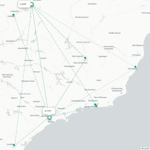 Mapa lotu bezpośredniego Brasília – São Paulo