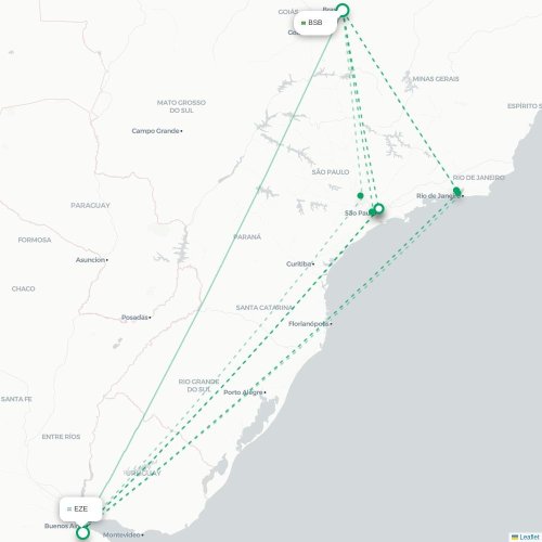 Mapa lotu bezpośredniego Brasília – Buenos Aires