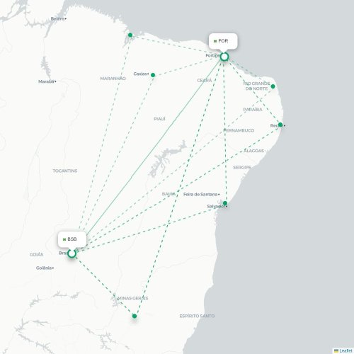 Mapa de vuelo directo Brasilia - Fortaleza