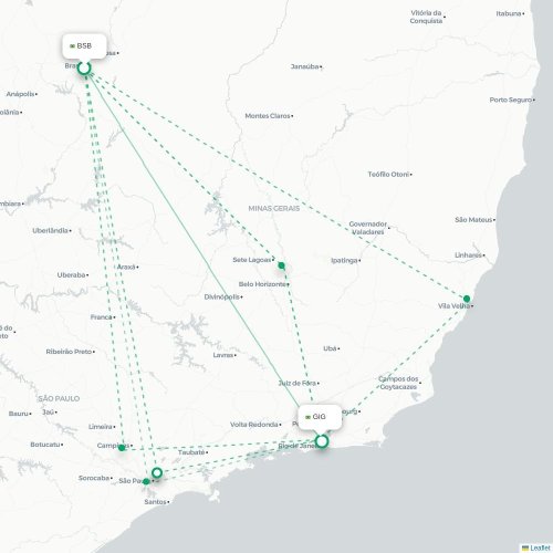 Mapa lotu bezpośredniego Brasília – Rio de Janeiro