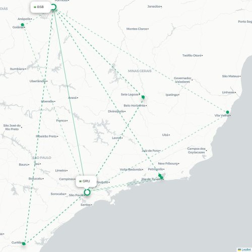 Mapa lotu bezpośredniego Brasília – São Paulo