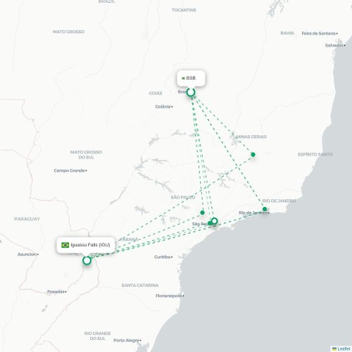 Mapa lotu bezpośredniego Brasília – Foz do Iguaçu