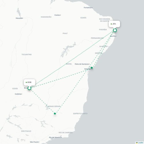 Mapa lotu bezpośredniego Brasília – João Pessoa