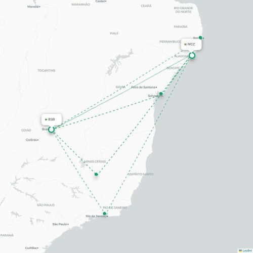 Mapa de vuelo directo Brasilia - Maceió