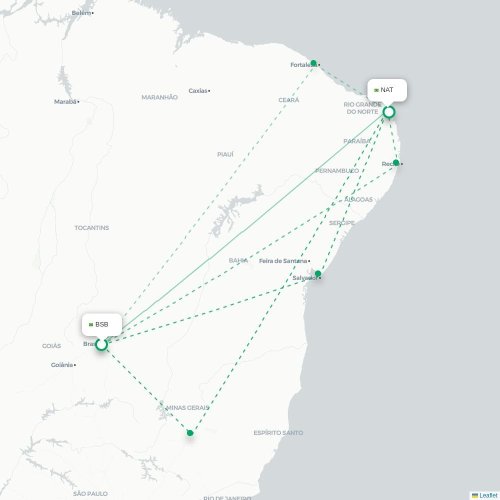 Mapa de vuelo directo Brasilia - Natal