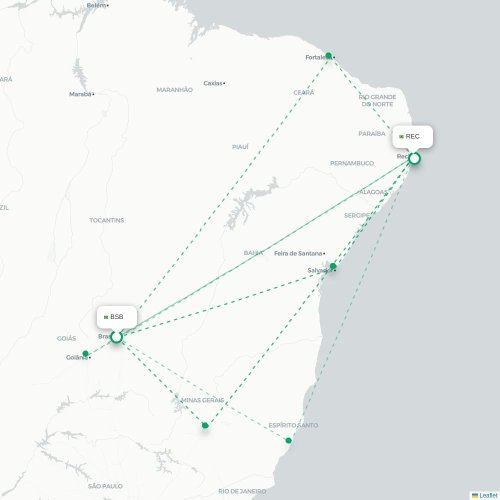 Mapa lotu bezpośredniego Brasília – Recife