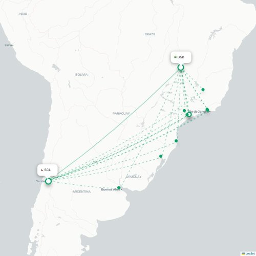 Brasilia - Santiago karta över direktflyg