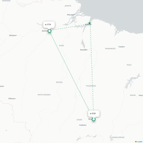 Mapa de vuelo directo Brasilia - Santarém