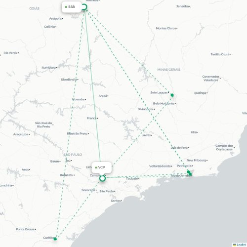 Mapa lotu bezpośredniego Brasília – São Paulo