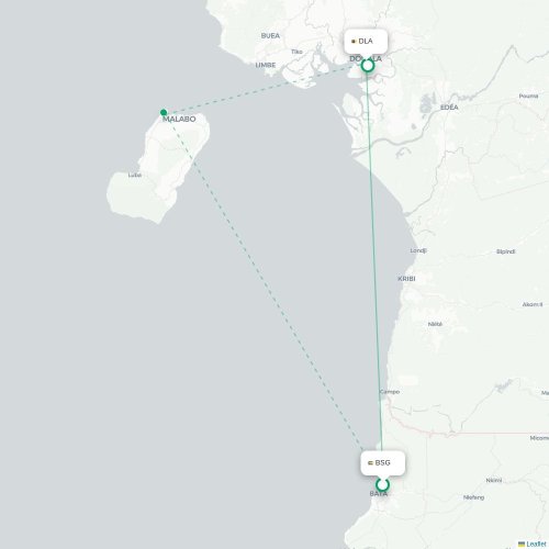 Bata - Douala karta över direktflyg