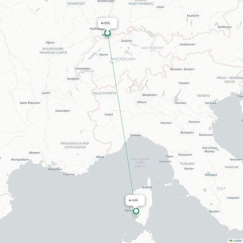 Mapa de vuelo directo Basilea, Suiza - Ajaccio
