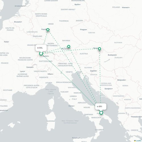 Basel - Bari karta över direktflyg