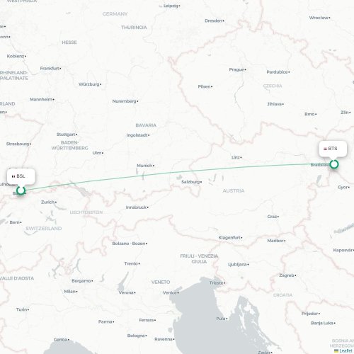 Basel, Schweiz - Bratislava kort over direkte fly