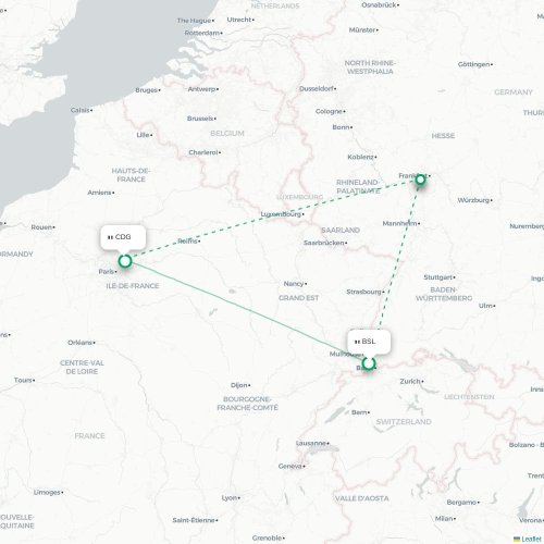 Mapa de vuelo directo Basilea, Suiza - París