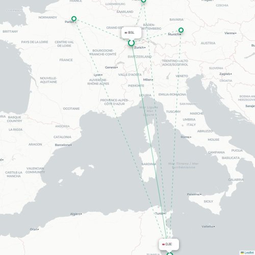 Mapa lotu bezpośredniego Bazylea, Szwajcaria – Houmt Souk