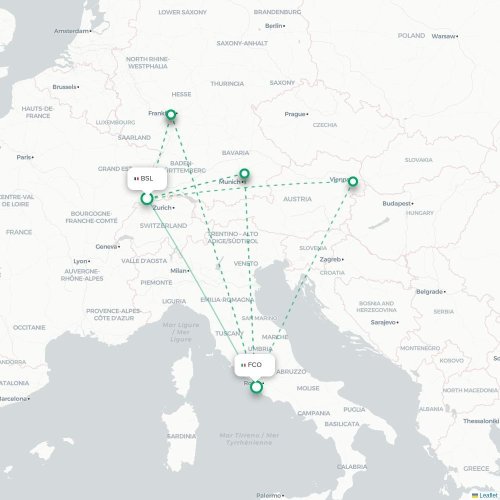 Mapa de vuelo directo Basilea, Suiza - Roma
