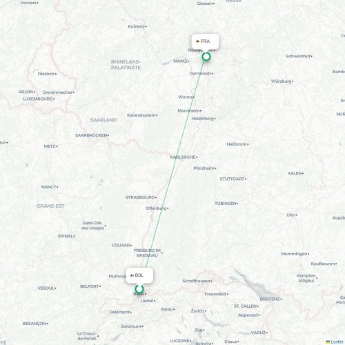 Mapa lotu bezpośredniego Bazylea, Szwajcaria – Frankfurt nad Menem