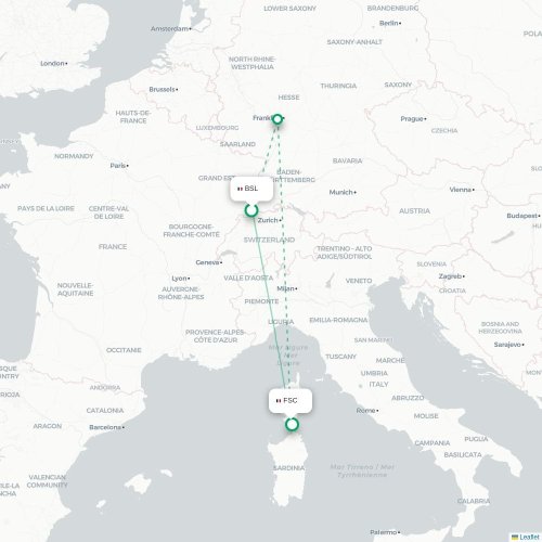 Mapa de vuelo directo Basilea, Suiza - Figari