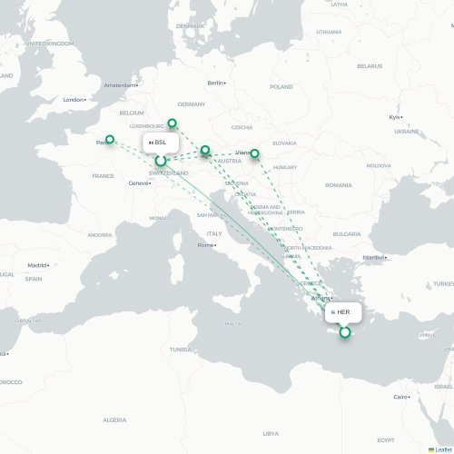 Mapa de vuelo directo Basilea, Suiza - Heraclión