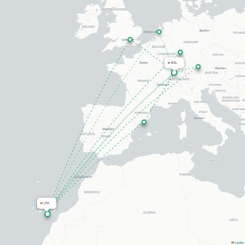 Bazel, Zwitserland - Las Palmas de Gran Canaria kaart van rechtstreekse vlucht