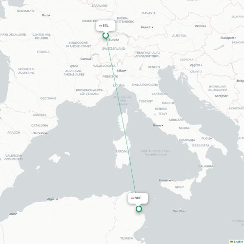 Mapa lotu bezpośredniego Bazylea, Szwajcaria – Enfidha