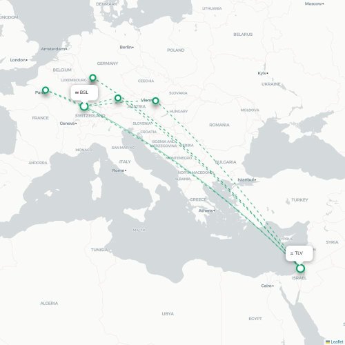 Mapa lotu bezpośredniego Bazylea, Szwajcaria – Tel Awiw