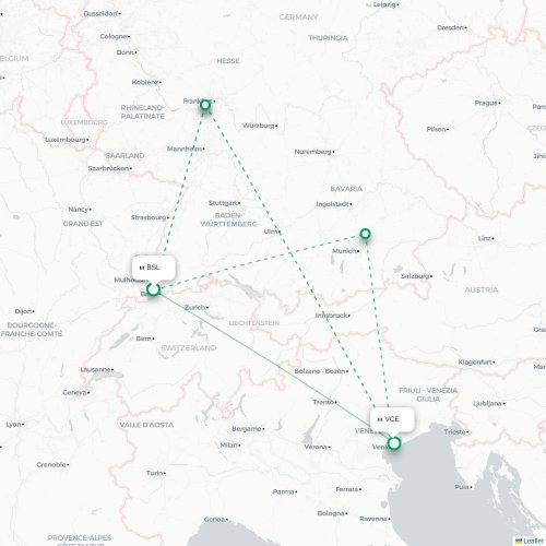 Mapa de vuelo directo Basilea, Suiza - Venecia