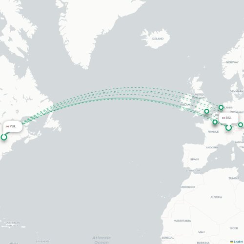 Bâle, Suisse - Montréal direct flight map