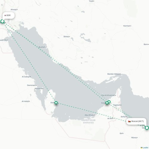 Mapa lotu bezpośredniego Al-Basra – Maskat