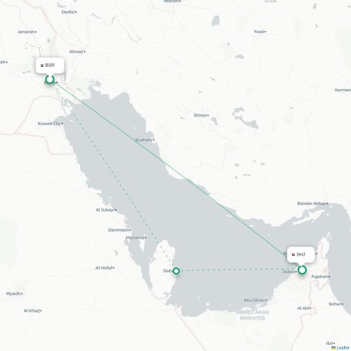 Mapa lotu bezpośredniego Al-Basra – Szardża