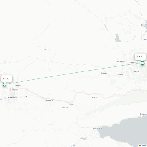 Biškek – Almaty suoran lennon kartta
