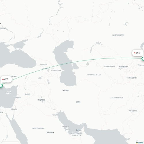 Mapa de vuelo directo Biskek - Antalya