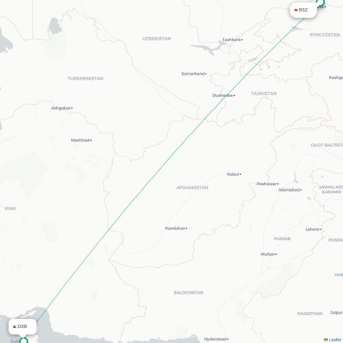 Mapa lotu bezpośredniego Biszkek – Dubaj