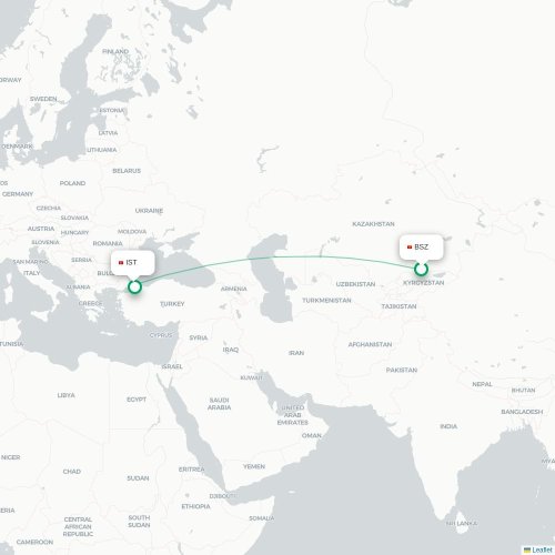Mapa de vuelo directo Biskek - Estambul