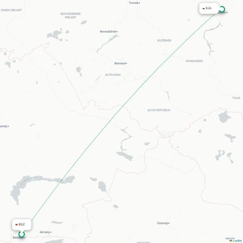 Mapa lotu bezpośredniego Biszkek – Krasnojarsk