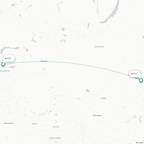 Mapa lotu bezpośredniego Biszkek – Pekin