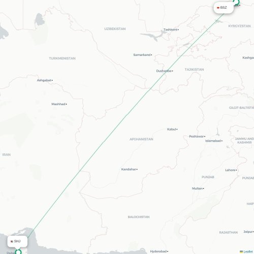 Mapa lotu bezpośredniego Biszkek – Szardża