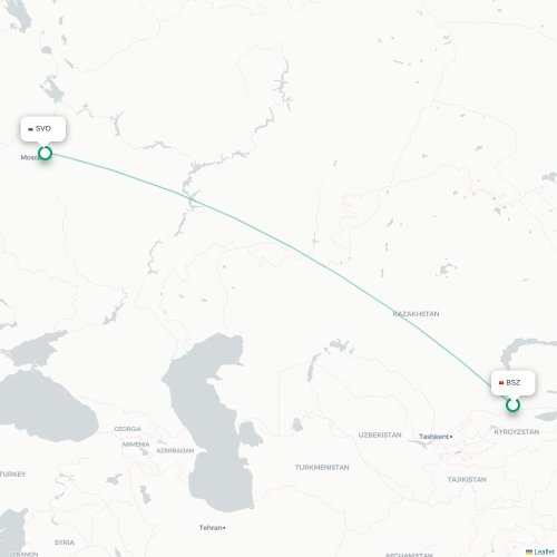 Mapa lotu bezpośredniego Biszkek – Moskwa