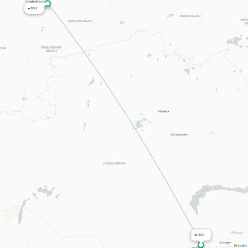 Mapa lotu bezpośredniego Biszkek – Jekaterynburg
