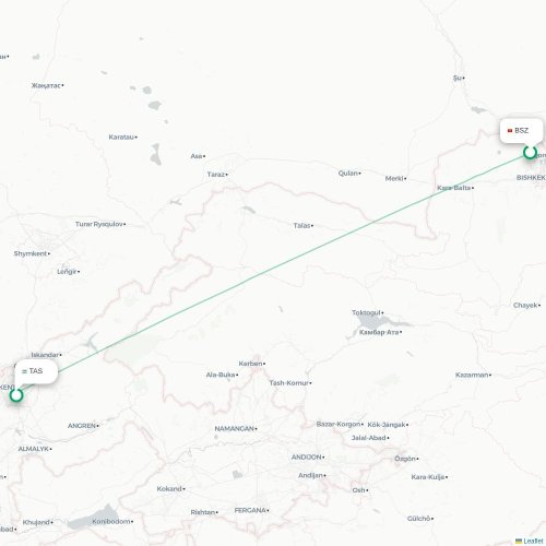Biškek – Taškent suoran lennon kartta