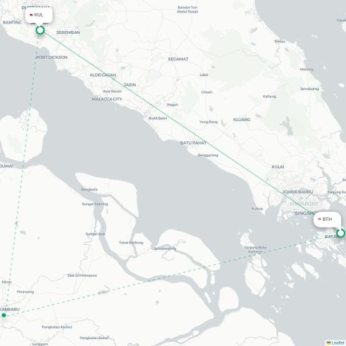 Mapa lotu bezpośredniego Batam – Kuala Lumpur