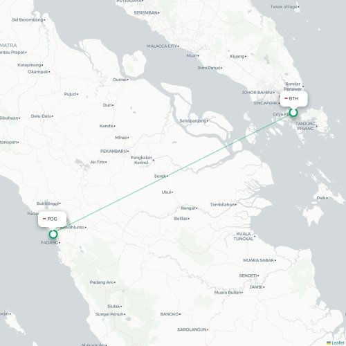 Mapa lotu bezpośredniego Batam – Padang