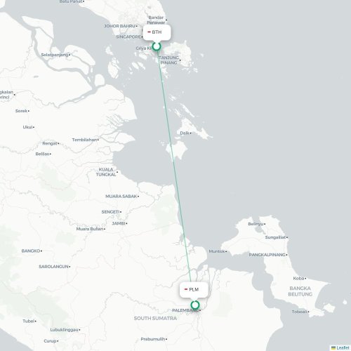 Mapa lotu bezpośredniego Batam – Palembang