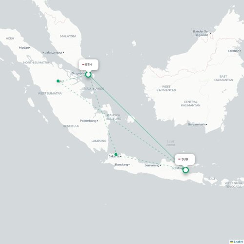 Mapa lotu bezpośredniego Batam – Surabaja