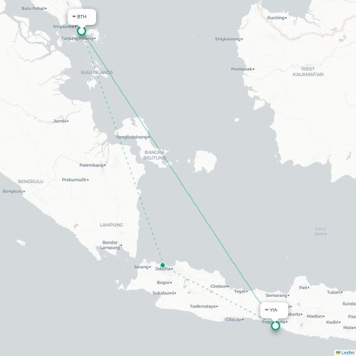 Mapa lotu bezpośredniego Batam – Yogyakarta