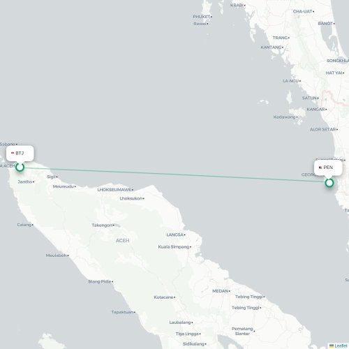 Mapa lotu bezpośredniego Banda Aceh – Penang