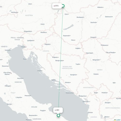 Bratislava - Bari kort over direkte fly