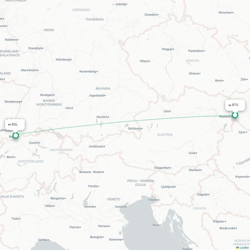 Bratislava - Basel, Schweiz kort over direkte fly