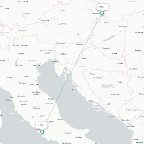Bratislava - Rom kort over direkte fly
