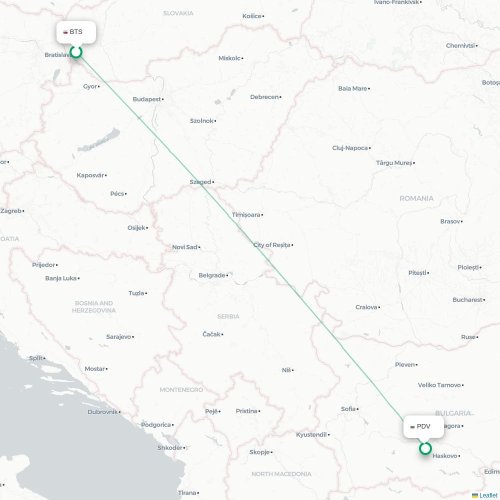 Bratislava - Plovdiv kort over direkte fly